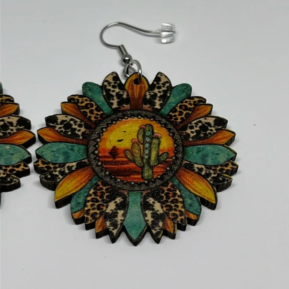 Earrings dangle‎ cute statement mom daughter gift grandma western sunflower boho